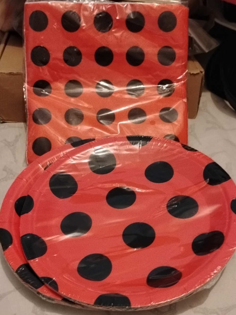 Red Polka Dot Birthday Party Dessert Plates (16) & Napkins Celebration Ladybug